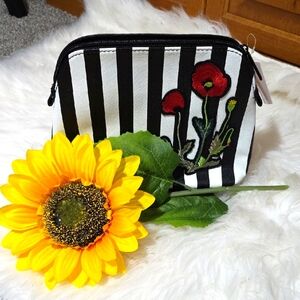 Nordstrom Striped Floral Embroidered Cosmetic Bag